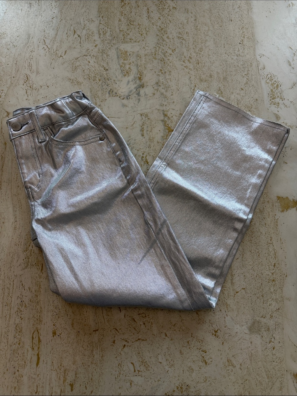 Cat & Jack Grit & Glam Metallic Pants Girls Sz 8 Silver Sparkle